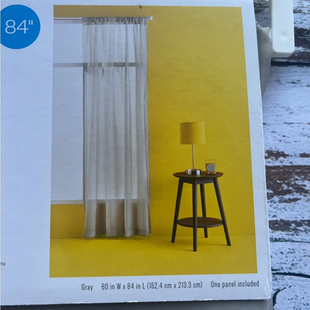 Set of 2 Room Essentials 84 inch Rod Pocket Sheer Curtain panels in Gray NEW - Picture 3 of 5